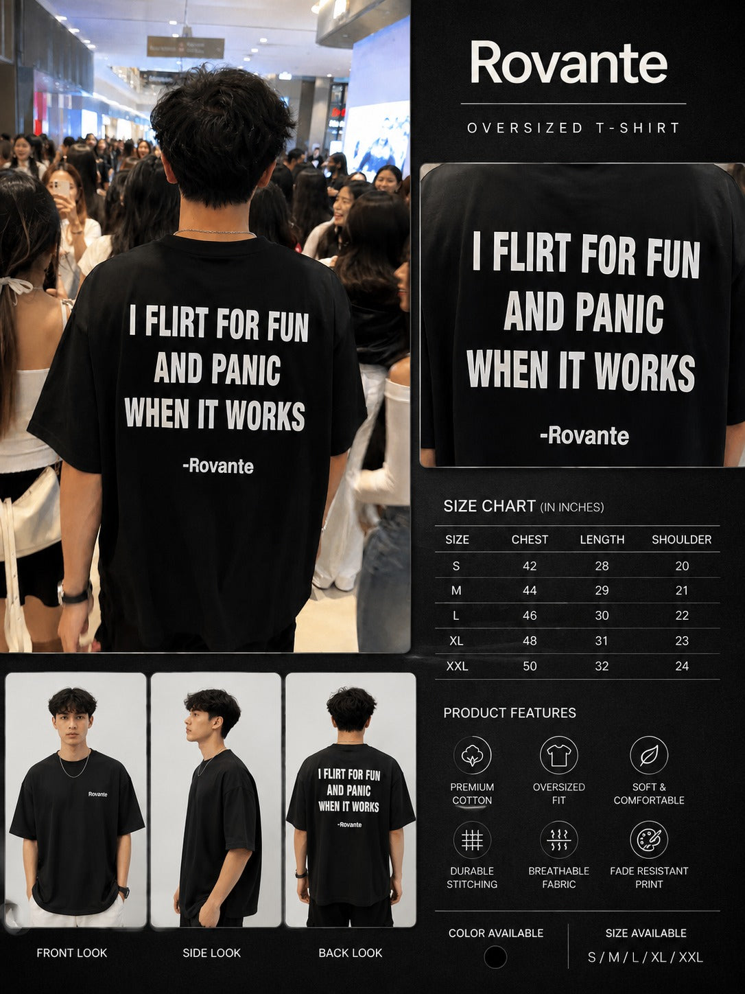 Rovante "I Flirt for Fun and Panic When It Works" Oversized Statement T-Shirt