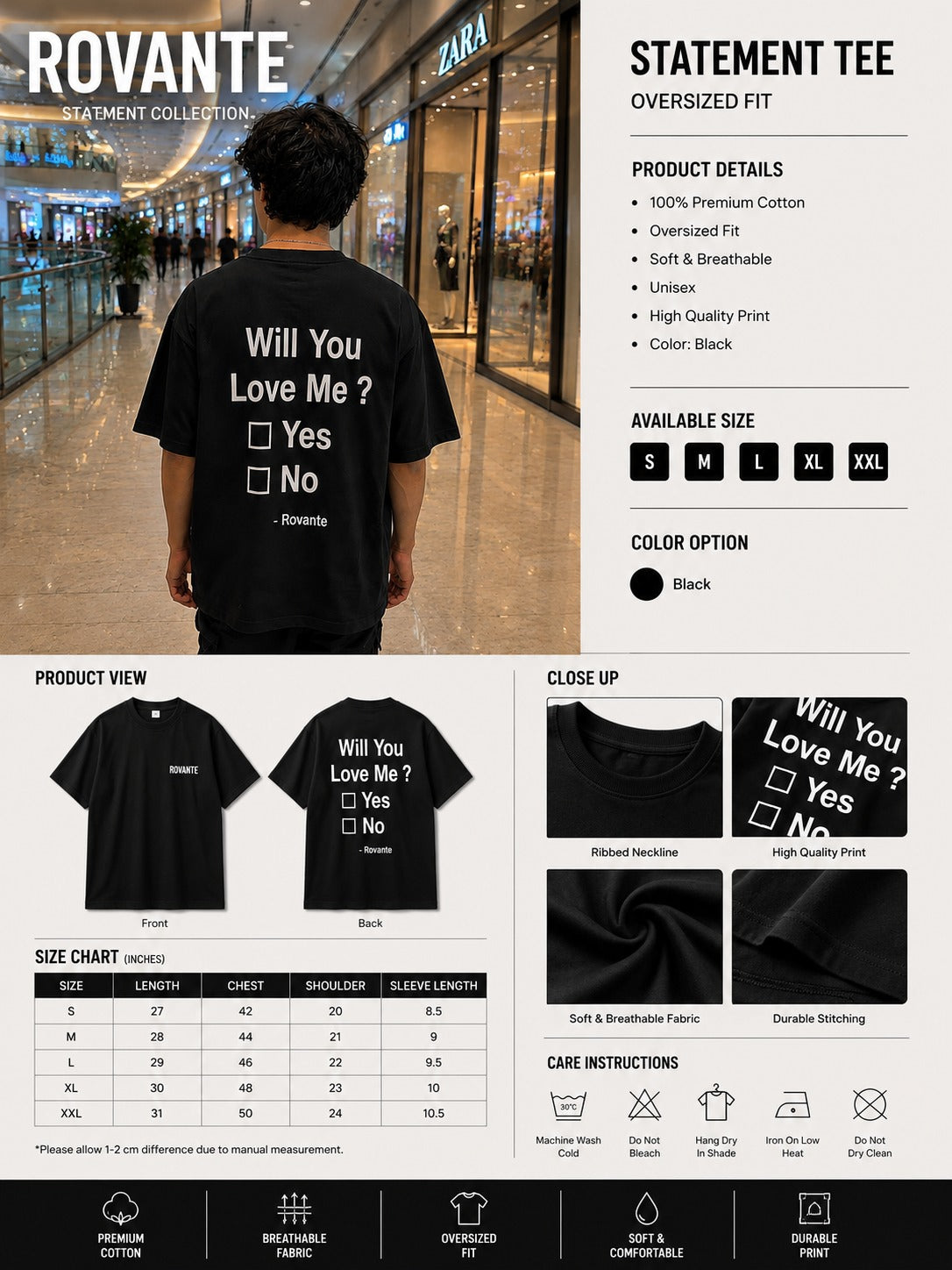 Rovante "Will You Love Me?" Oversized Statement T-Shirt